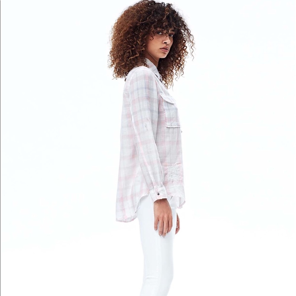 Hudson Kari Button up shirt with destruction NWT